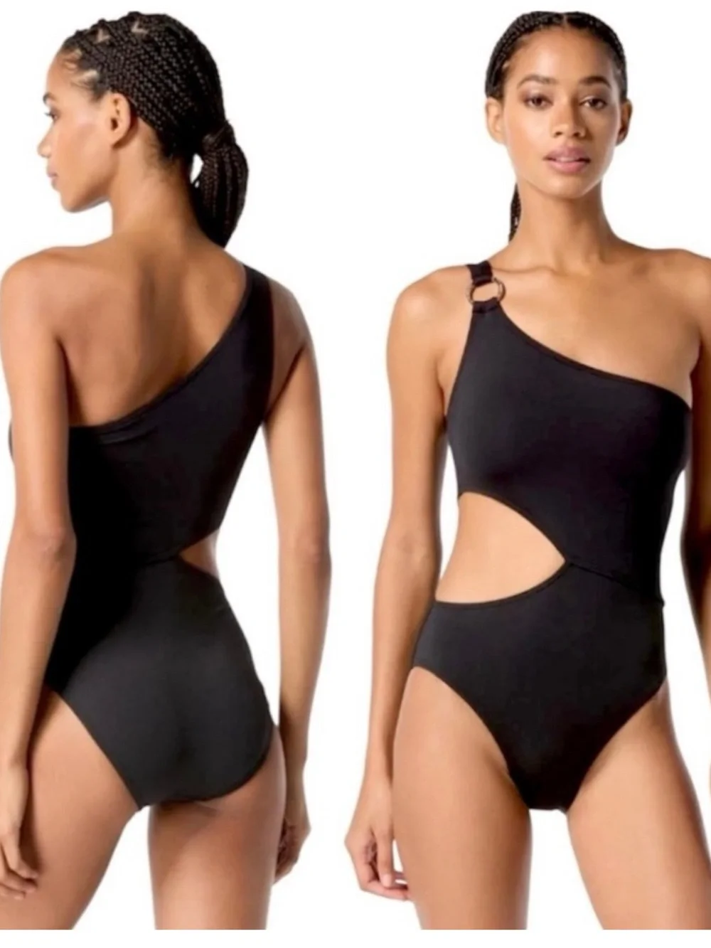 NWOT Michael Kors Navy Blue One Shoulder O-Ring Cut-Out One Piece Swimsuit 10 - Picture 2 of 10